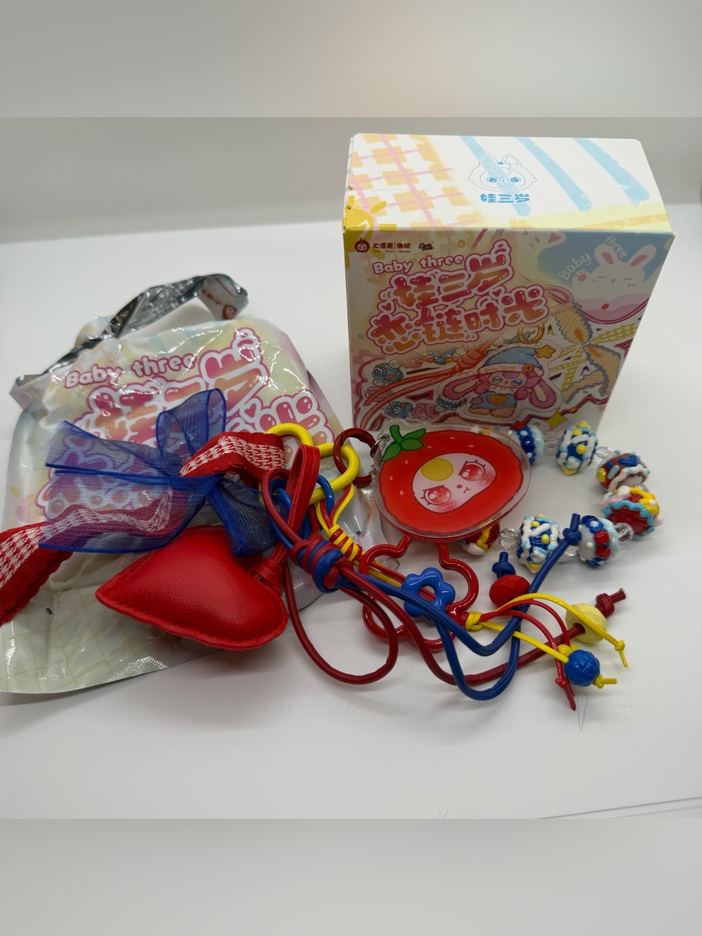 Baby Three Love‎ Chain Confirmed Red & Blue Heart Acrylic Keychain
